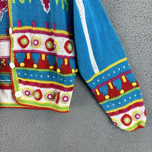 VTG 90s Caridgan Womens Small Artsy Twee Retro Funky Colorful Crop Knit Rainbow - Picture 4 of 12